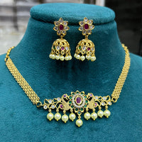 FS Collection Gold Plated Pota Stone Choker Necklace Set