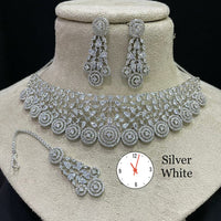 FS Collection Silver Plated AD Stone Necklace Set