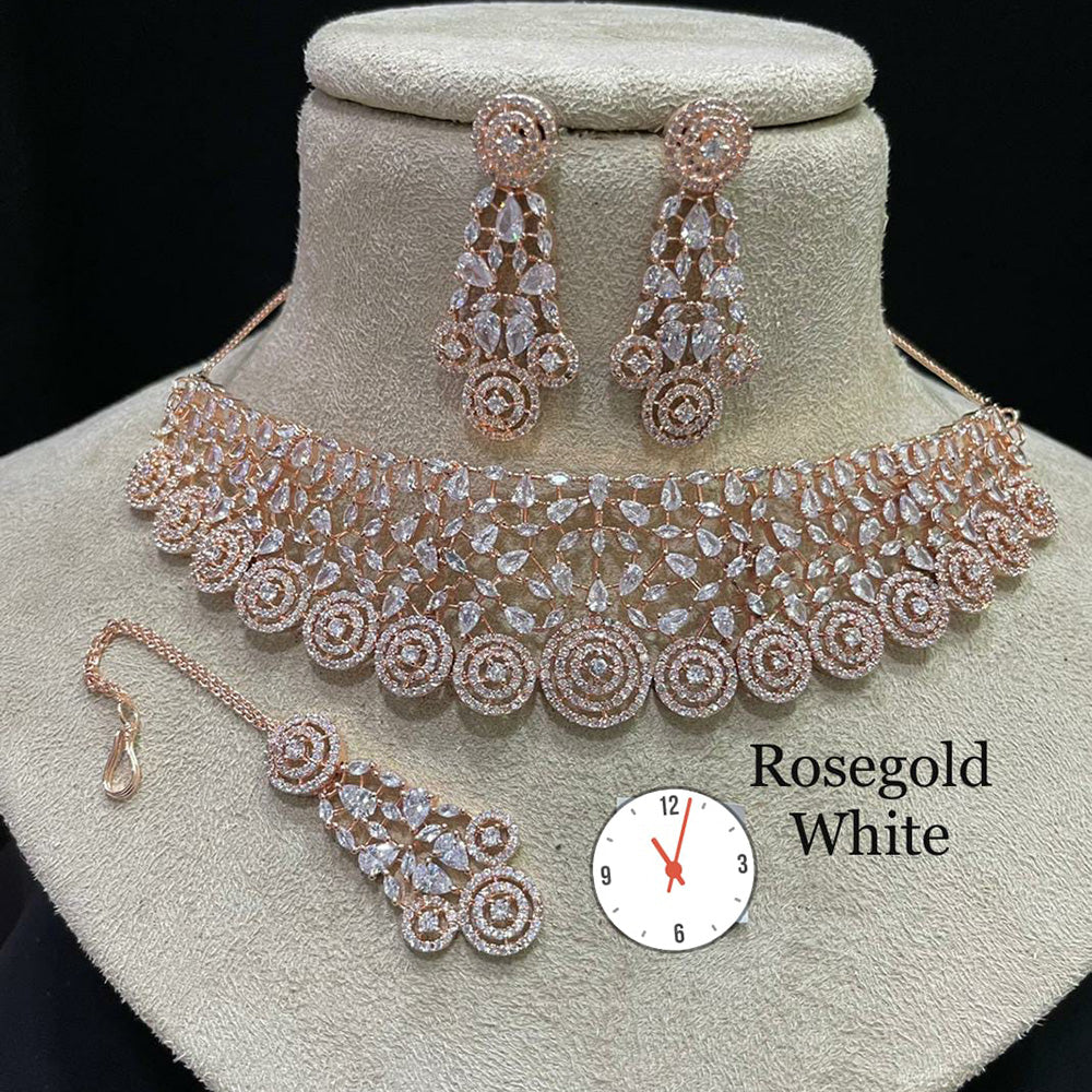 FS Collection Rose Gold Plated AD Stone Necklace Set