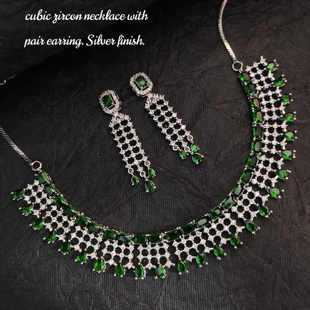 FS Collection Silver Plated AD Stone Necklace Set