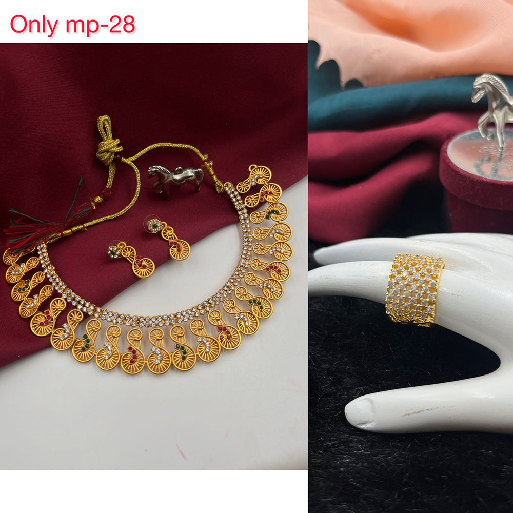 FS Collection Gold Plated Necklace and Ring Combo Set