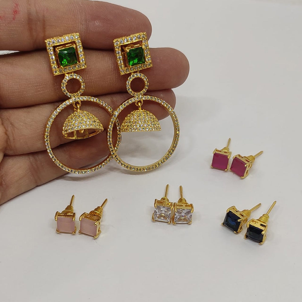 FS Collection Gold Plated Changeable Stone Dangler Earrings