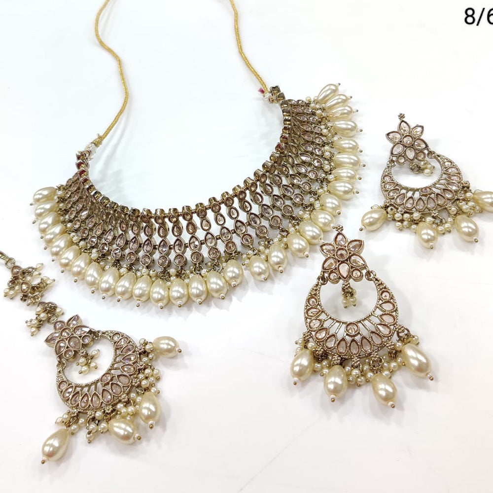 FS Collection Gold Plated Kundan Stone Necklace Set