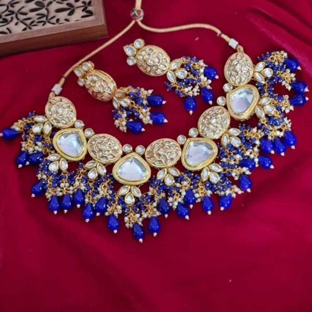 FS Collection Matte Finish Kundan & Beads Necklace Set