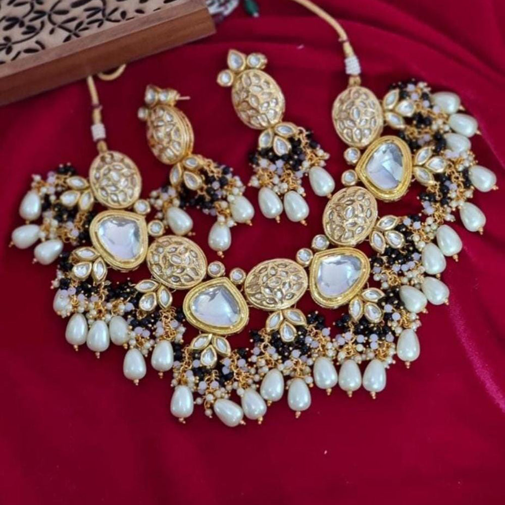 FS Collection Matte Finish Kundan & Beads Necklace Set