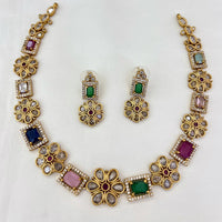 FS Collection Gold Plated Kundan & AD Necklace Set