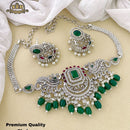 FS Collection Silver Plated AD Stone Choker Necklace Set