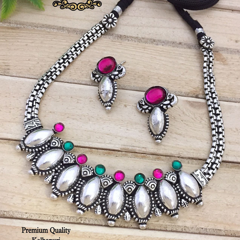 FS Collection Oxidised Plated Necklace Set