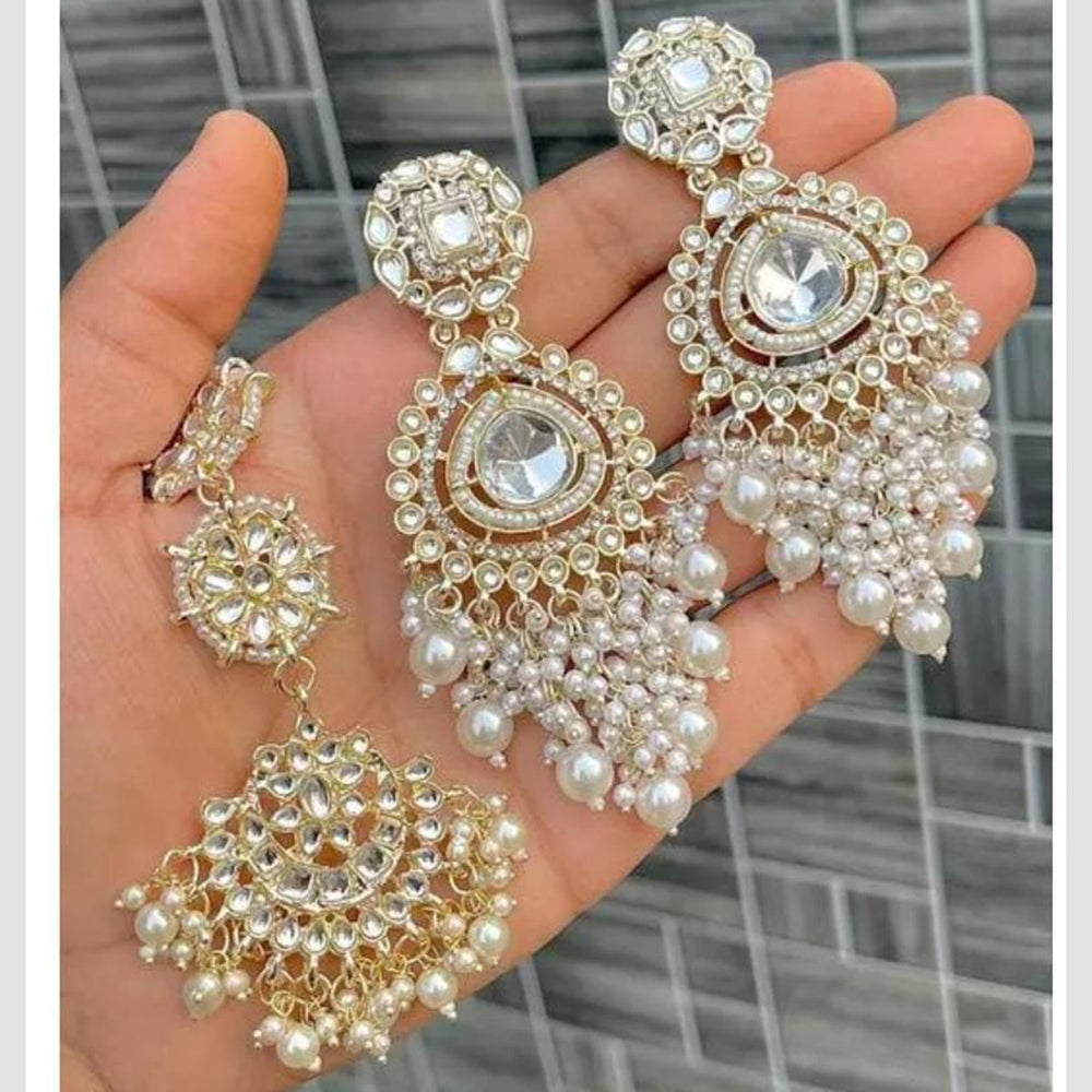 FS Collection Kundan Stone Dangler Earrings & Maangtikka Set