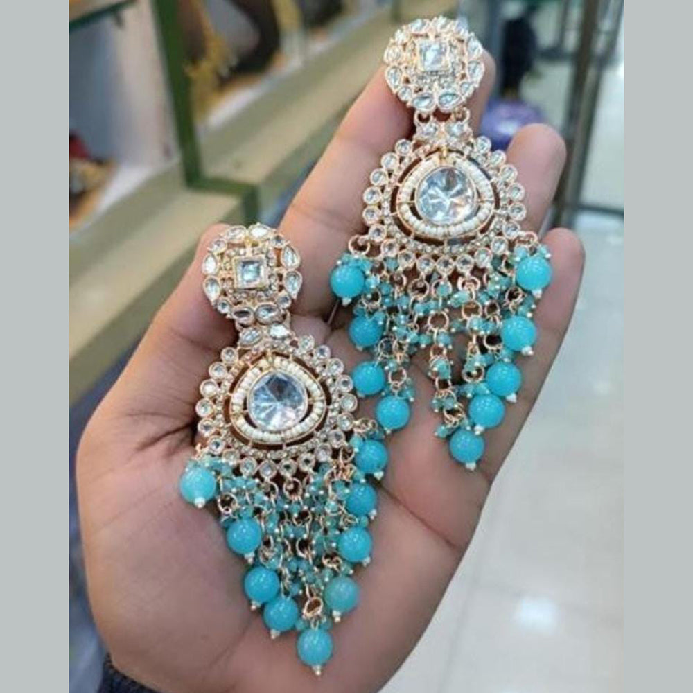 FS Collection Gold Plated Kundan Stone Dangler Earrings