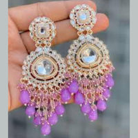 FS Collection Gold Plated Kundan Stone Dangler Earrings