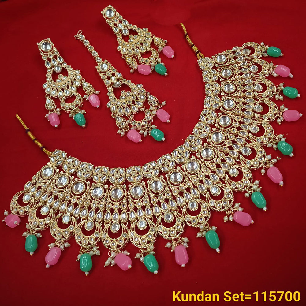 FS Collection Gold Plated Kundan Stone Necklace Set