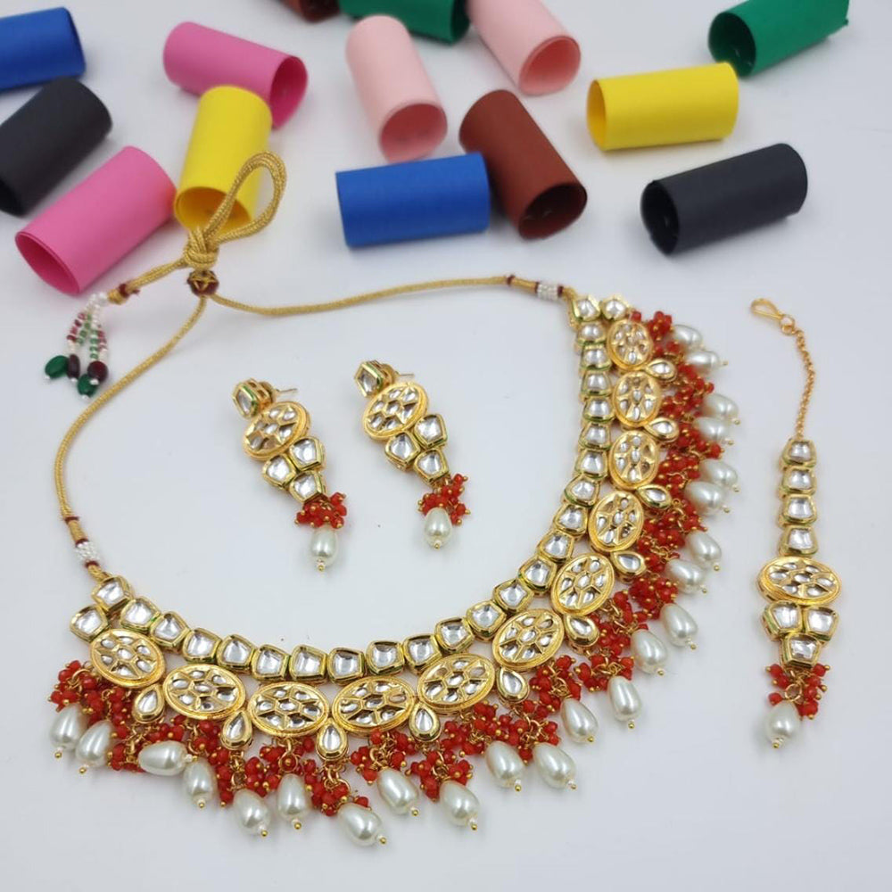 FS Collection Gold Plated Kundan Stone Necklace Set