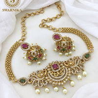 FS Collection Gold Plated AD Stone Choker Necklace Set