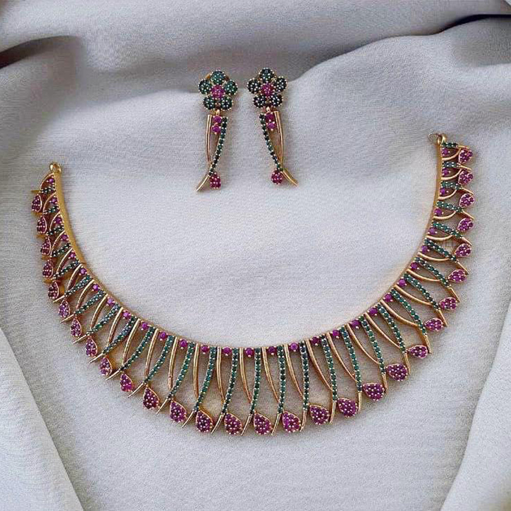 FS Collection Gold Plated AD Necklace Set