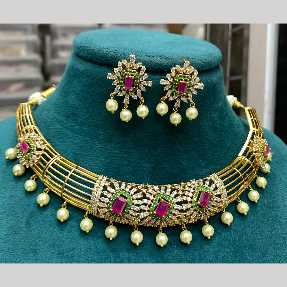 FS Collection Gold Plated AD Stone Necklace Set