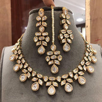 FS Collection Gold Plated Kundan Stone Necklace Set