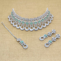 FS Collection Silver Plated AD Stone Necklace Set