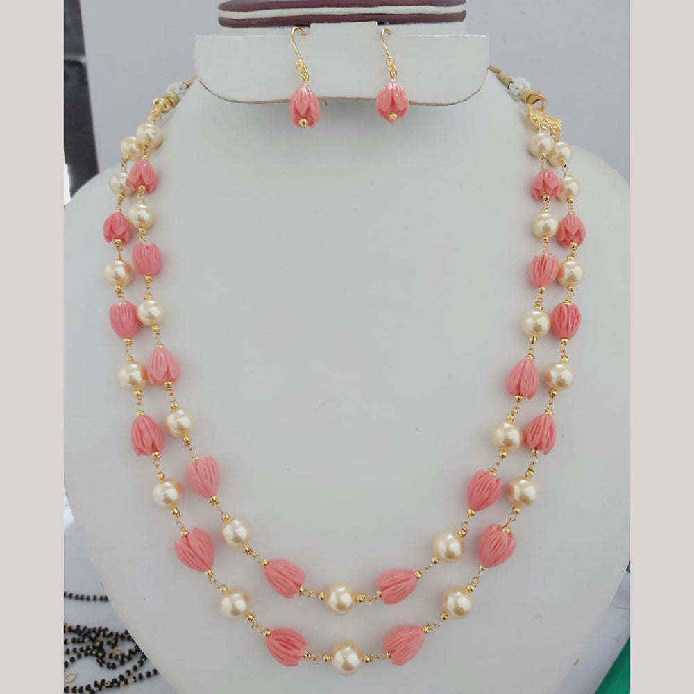 FS Collection Gold Plated Beads and Pearls Long Necklace
