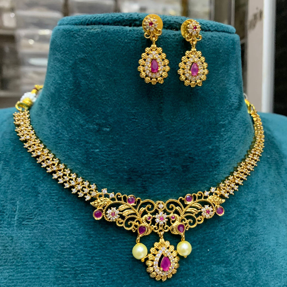 FS Collection Gold Plated AD Stone Necklace Set