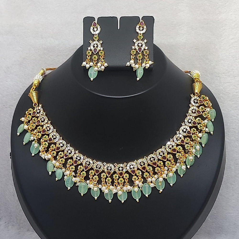 FS Collection Gold Plated AD Stone and Beads Necklace Set