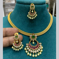 FS Collection Gold Plated AD and Pota Stone Necklace Set