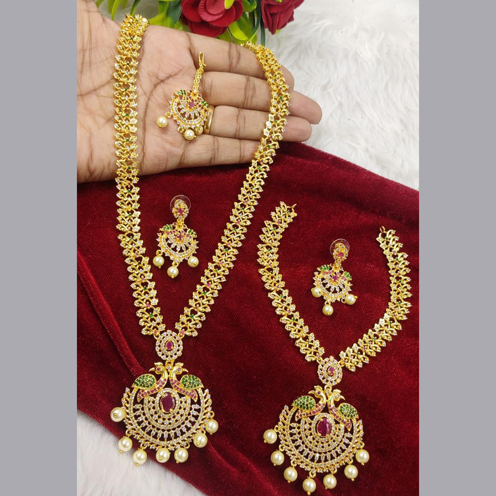 FS Collection Gold Plated AD Stone Double Necklace Set