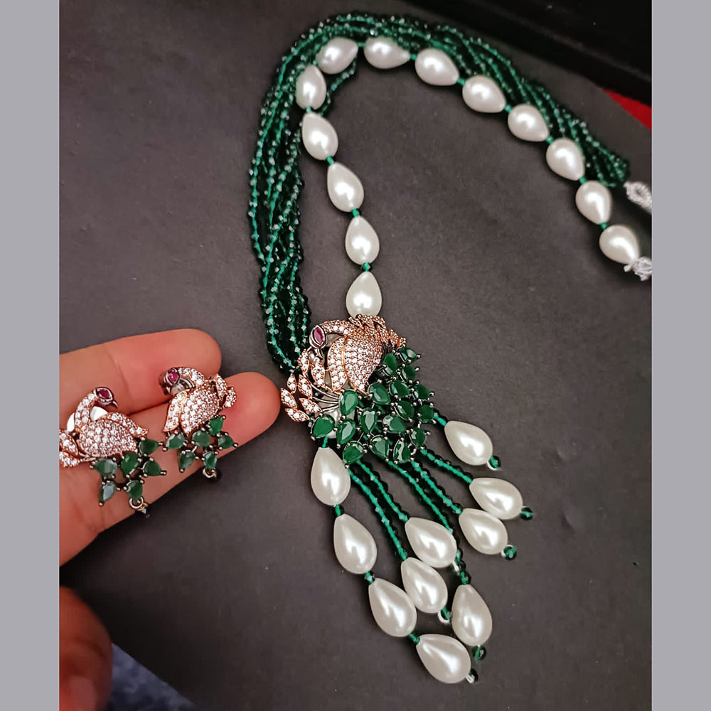 FS Collection Gold Plated Pearl Peacock Necklace Set