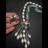 FS Collection Gold Plated Pearl Peacock Necklace Set