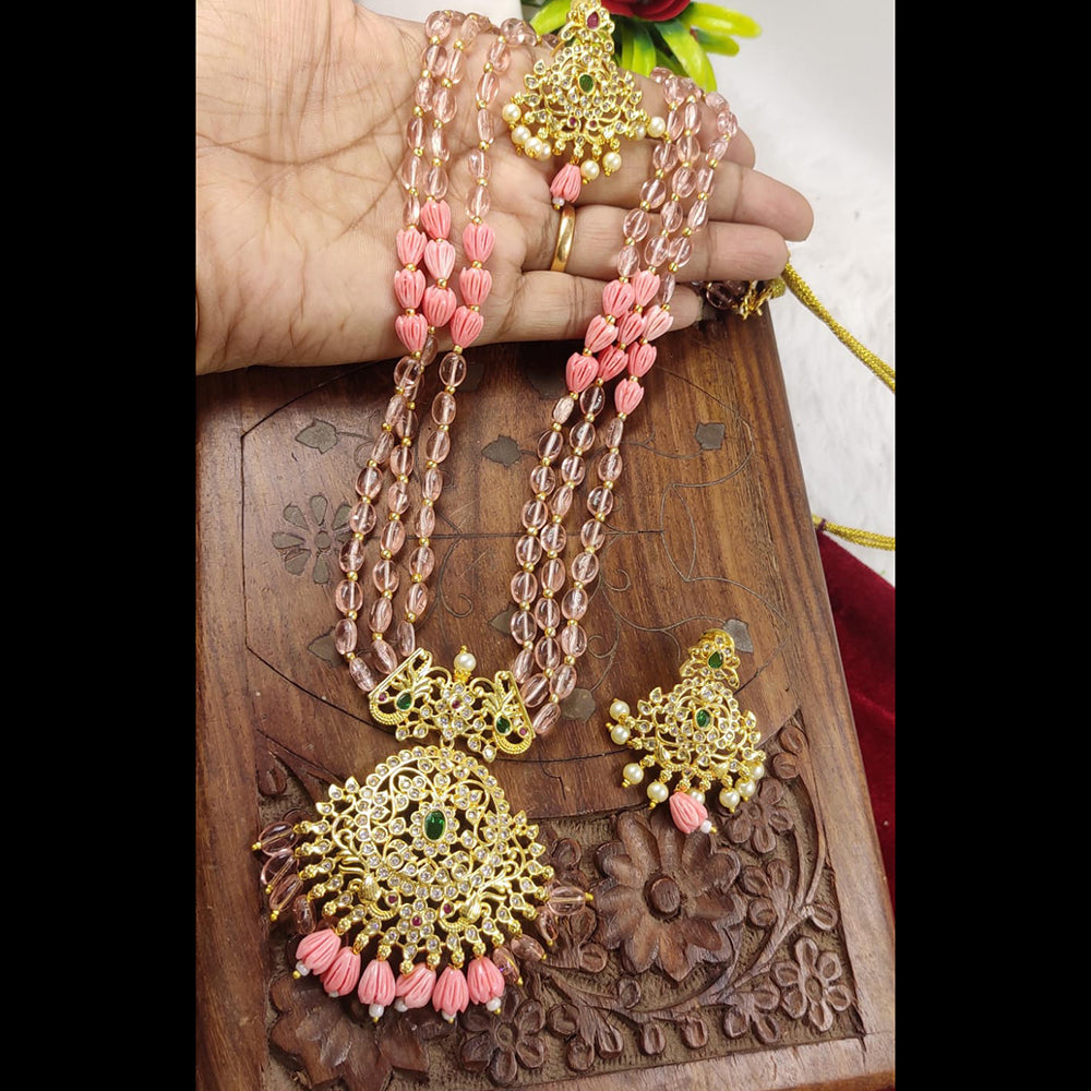 FS Collection Gold Plated Beads Long Necklace Set
