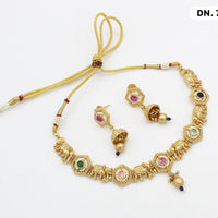 FS Collection Copper Gold Plated Pota Stone Necklace Set