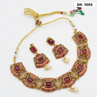 FS Collection Copper Gold Plated Meenakari Necklace Set