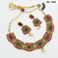 FS Collection Copper Gold Plated Meenakari Necklace Set