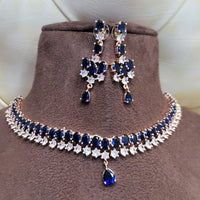 FS Collection Rose Gold Plated AD Stone Necklace Set