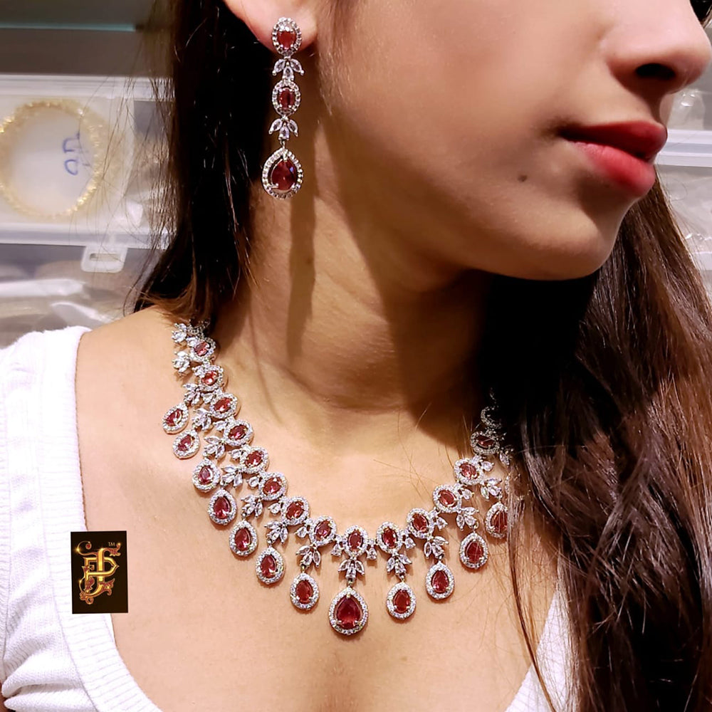 FS Collection Silver Plated AD Stone Necklace Set