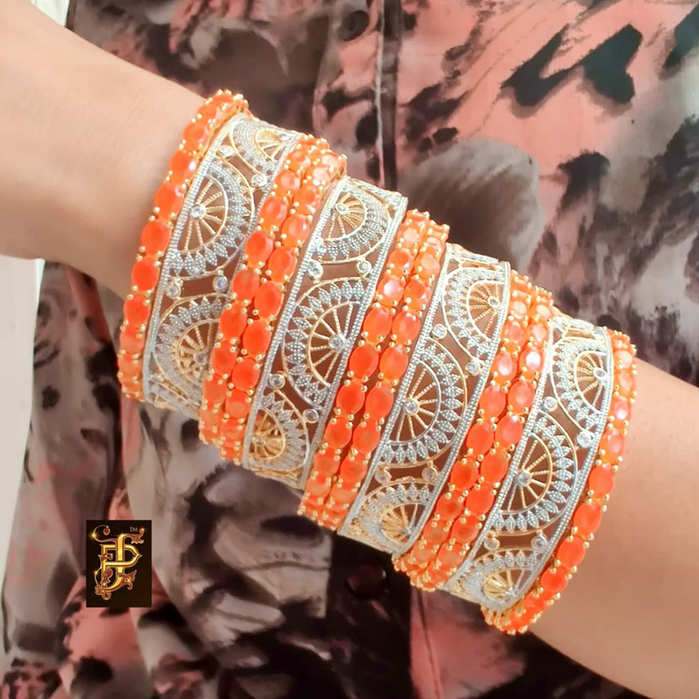 FS Collection Gold Plated Crystal Stone Bangles Set