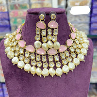 FS Collection Gold Plated Kundan Necklace Set
