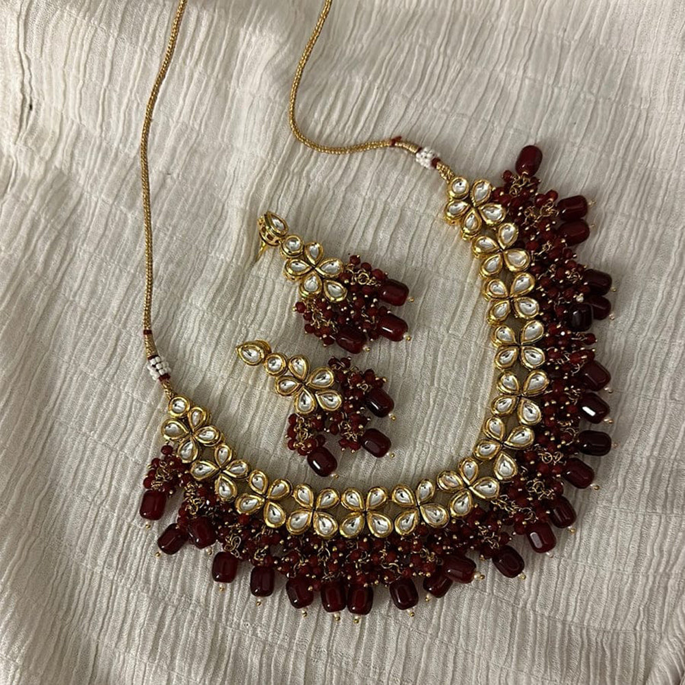 FS Collection Gold Plated Kundan Necklace Set