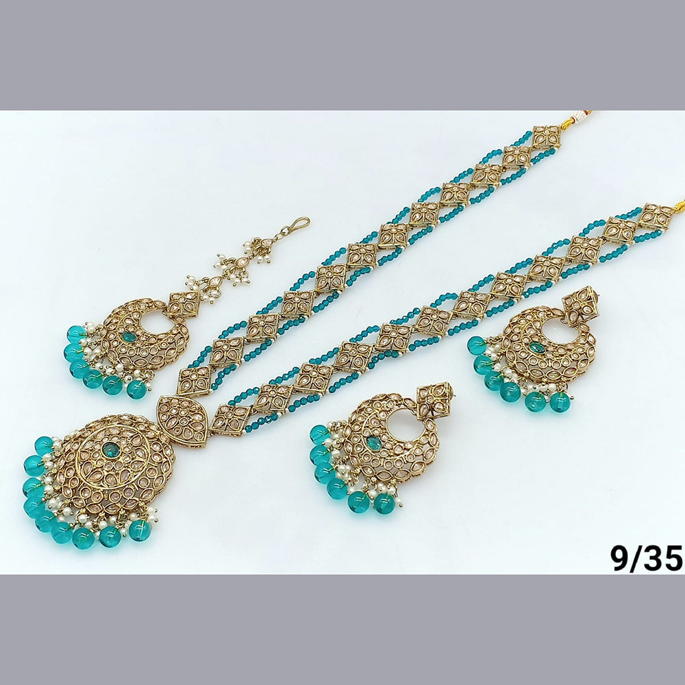 FS Collection Gold Plated Crystal Stone Long  Necklace Set