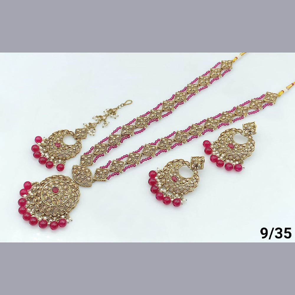 FS Collection Gold Plated Crystal Stone Long  Necklace Set