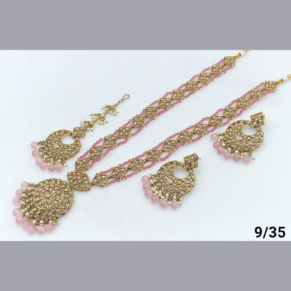 FS Collection Gold Plated Crystal Stone Long  Necklace Set