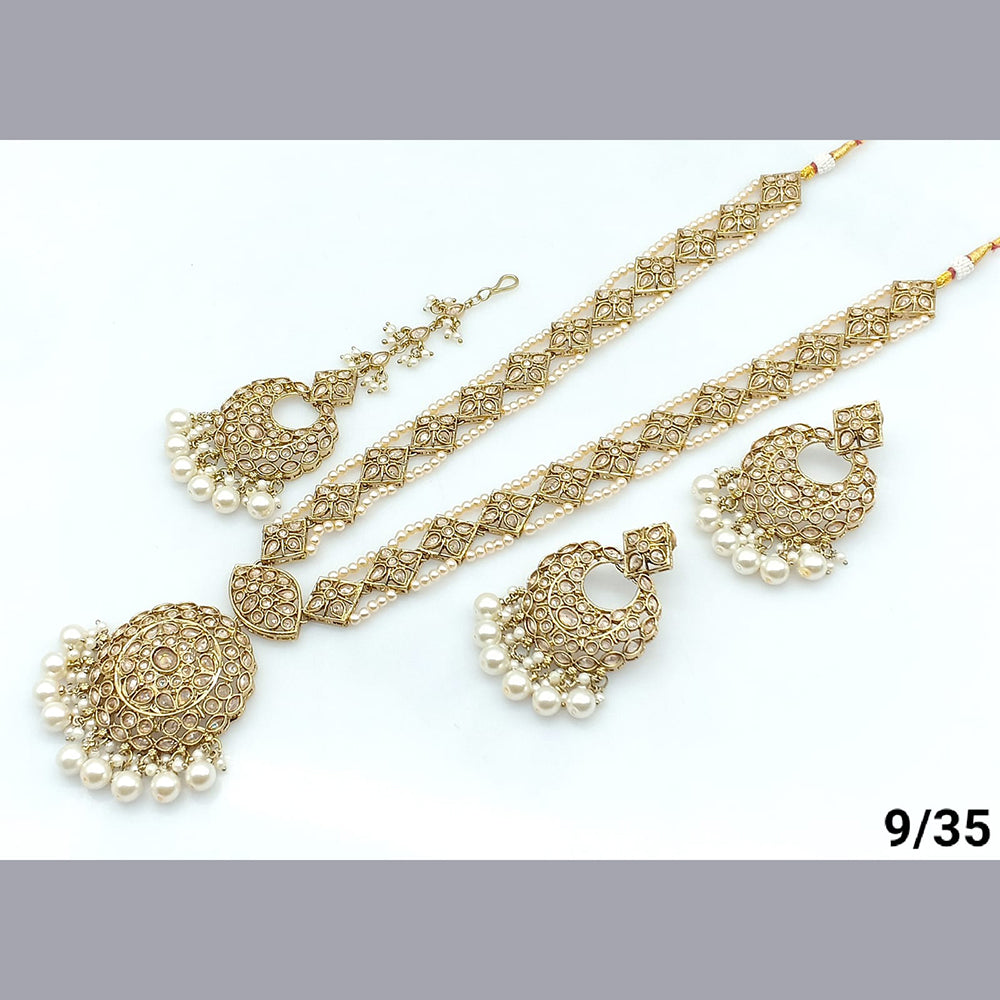FS Collection Gold Plated Crystal Stone Long  Necklace Set