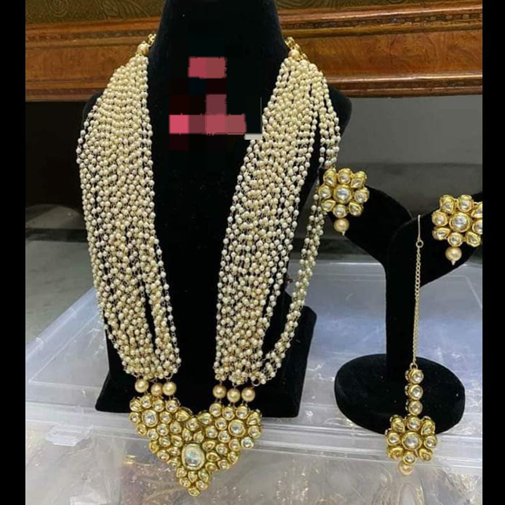 FS Collection Gold Plated Kundan Long Necklace Set