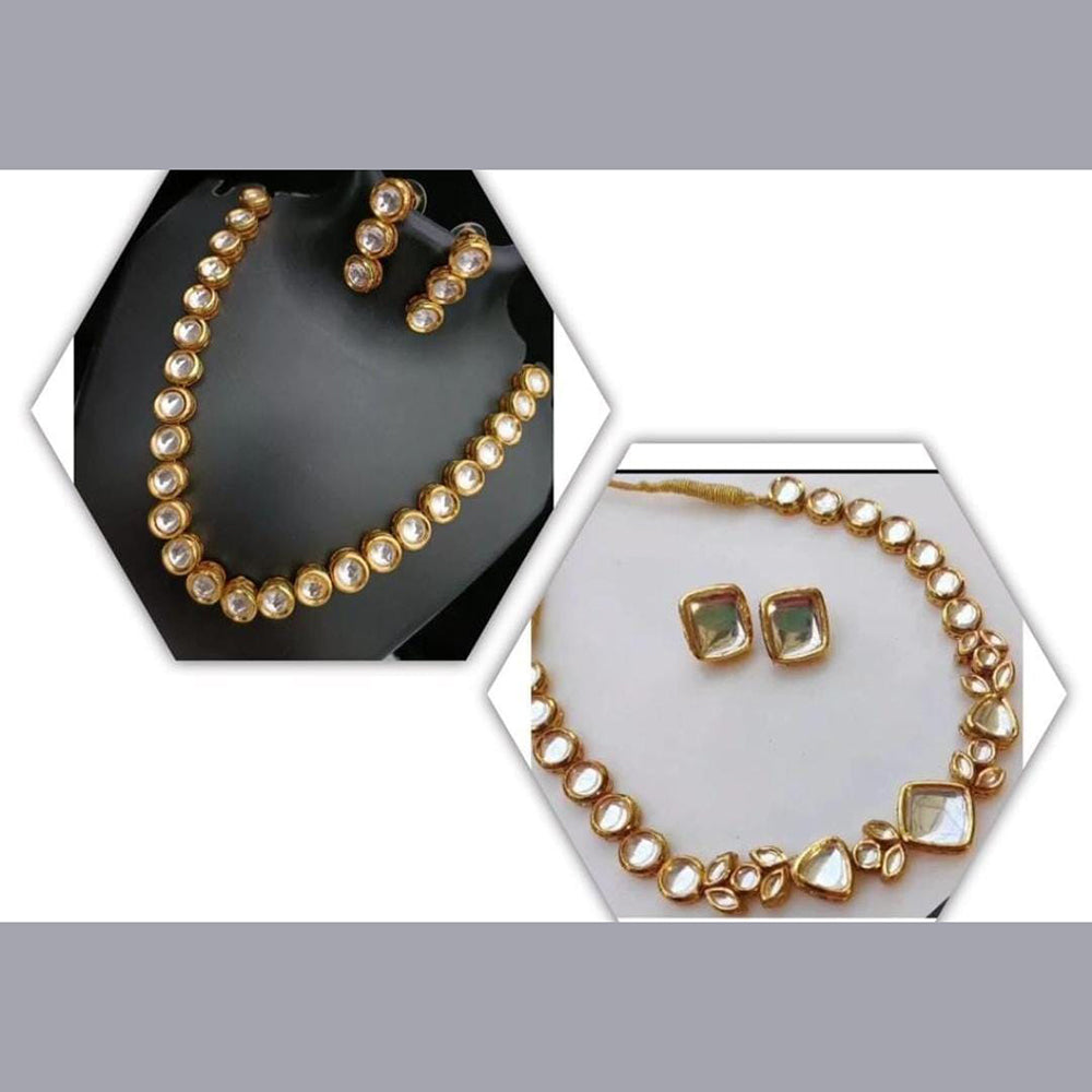 FS Collection Gold Plated Kundan Necklace Combo Set