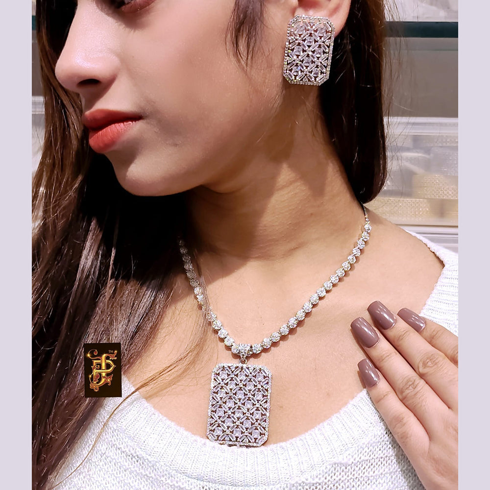 FS Collection Silver Plated AD Necklace Set