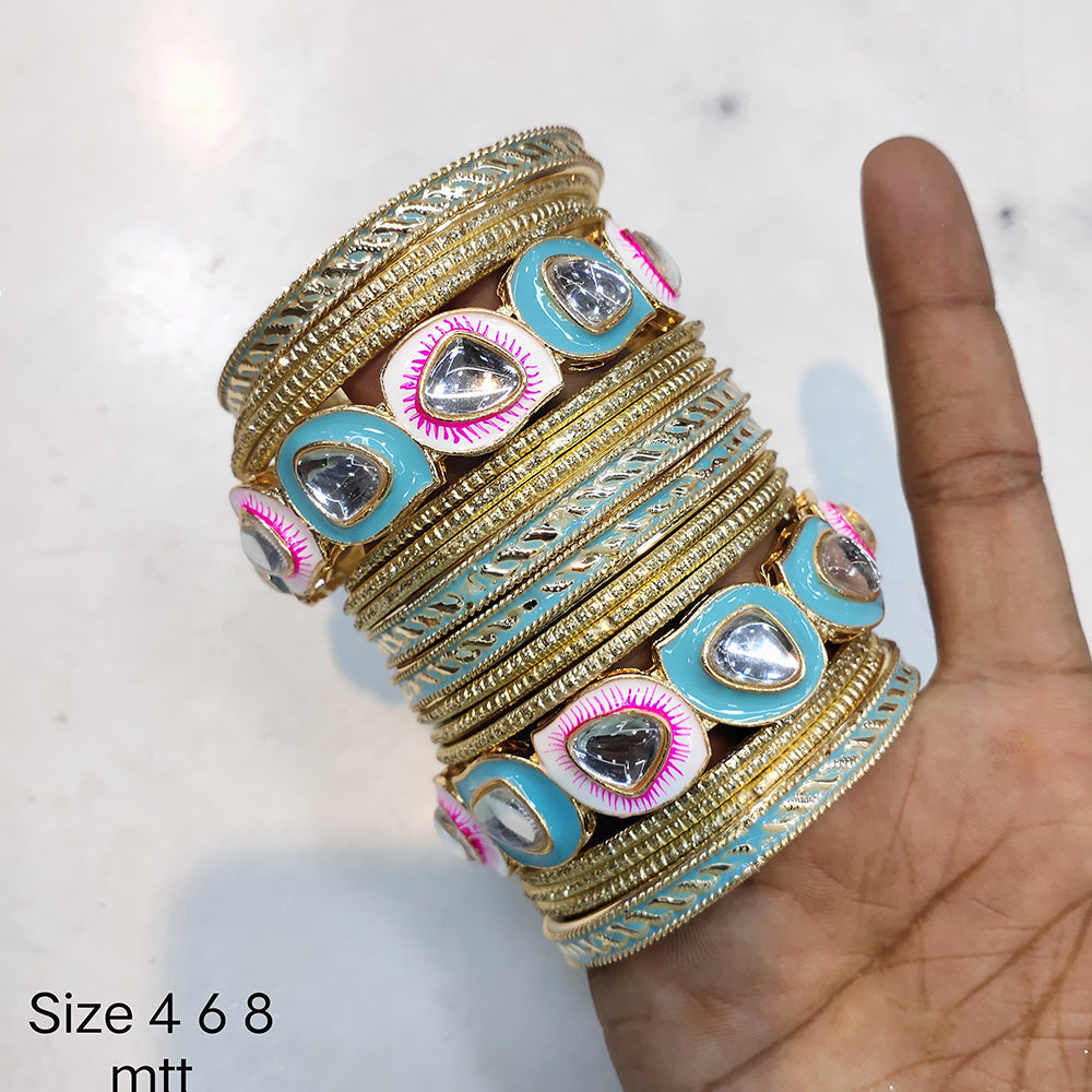 FS Collection Gold Plated Kundan Stone Bangles Set