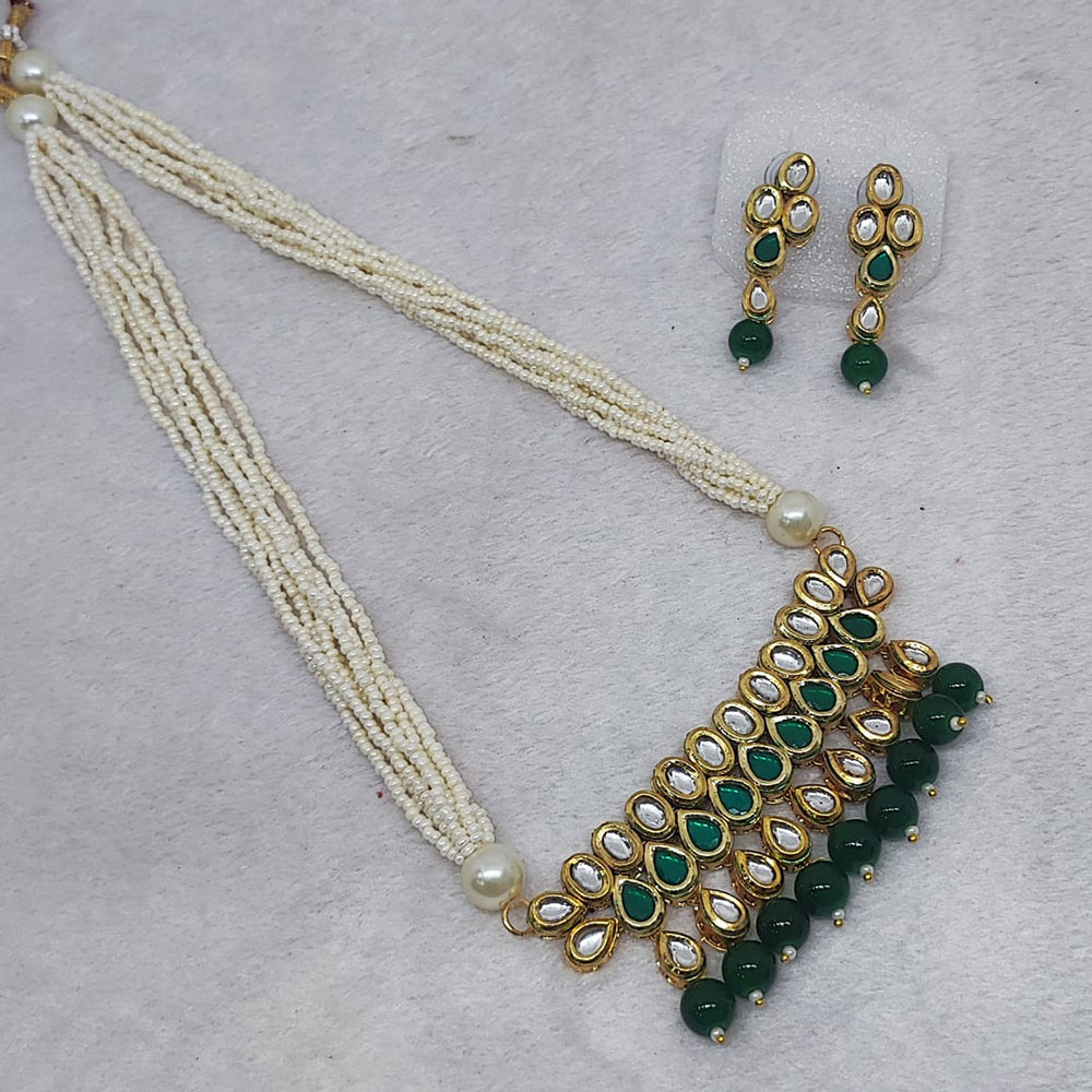 FS Collection Gold Plated Kundan Stone Long Necklace Set