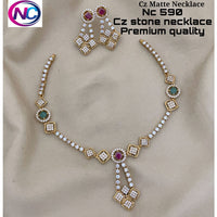 FS Collection Gold Plated CZ Stone Necklace Set