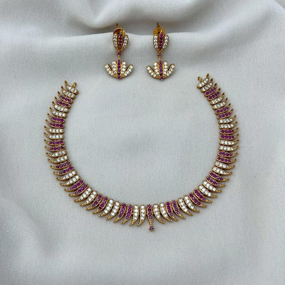 FS Collection Gold Plated AD Stone Necklace Set