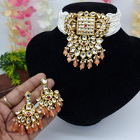 FS Collection Gold Plated Kundan Stone Choker Necklace Set